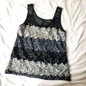 B Jewel sequin tank top size M black silver